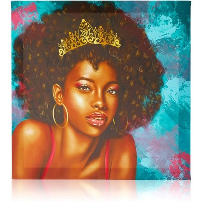 Okuna Outpost   African Queen Wall Art, Colorful Black Girl Canvas Print for Home Decor (14 x   14 in)