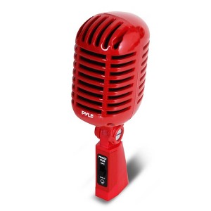 Pyle Classic Retro Dynamic Vocal Microphone, Vintage Style, Red, Includes 16' XLR Cable, High Output, Acoustic Pop Filter - 1 of 4