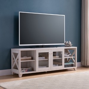 60" Wood Farmhouse TV Stand with Four Shelves and Transparent Center Cabinet for Living room or Entrywa - 1 of 4