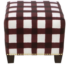 Square Nail Button Ottoman - Buffalo Square Holiday Red Oga - Skyline Furniture