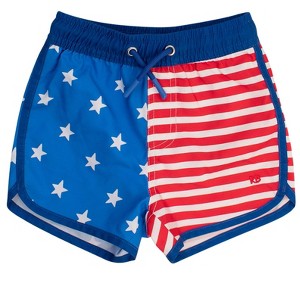 RuggedButts Boys UPF50+ Dolphin Hem Swim Trunks - Stars & Stripes, 12 - 1 of 4