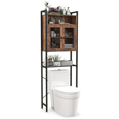 Tangkula Over The Toilet Storage Cabinet 5-Tier Bathroom Toilet Organizer w/2 Metal Mesh Doors & 3-Position Adjustable Shelf