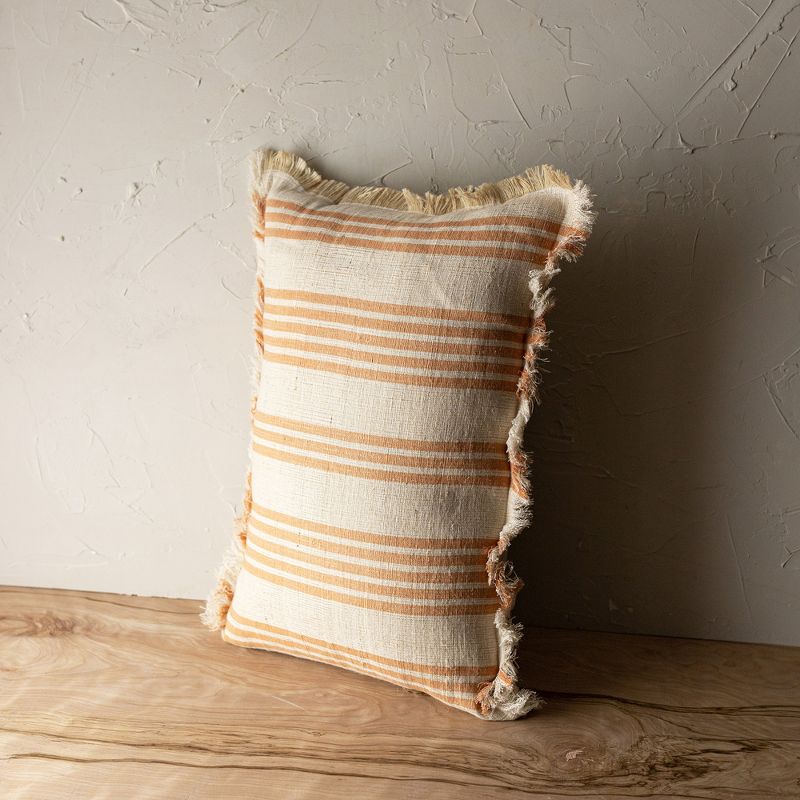 Hand Woven Coral Striped Lumbar Pillow Jute & Cotton With Polyester Fill by Foreside Home & Garden, 3 of 7