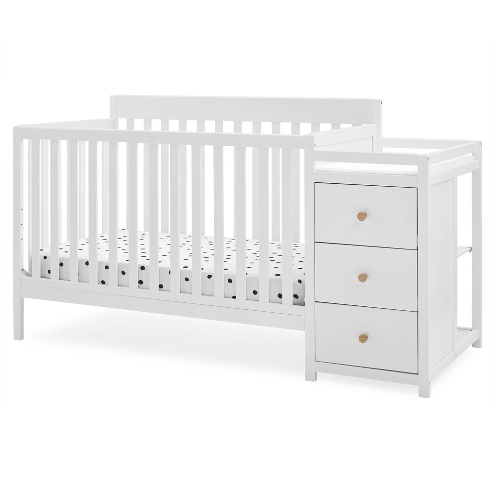 Delta Children Flynn Convertible Crib and Changer - Bianca White/Natural Knobs