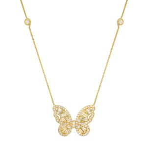 Sterling Silver Baguette Butterfly Station Necklace - 1 of 2