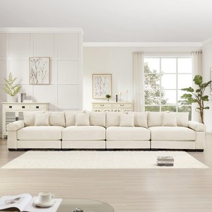 Aukfa Oversized 170" Modular Sectional Sofa, Cream Corduroy, Thick Armrests, Ergonomic Cushions, Easy Assembly for Living Room - 1 of 4