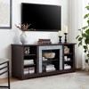 58" Modern TV Media Stand with Faux Stacked Stone Surround, Entertainment Console with Open Storage Shelves, Fireplace Mantel Style Design - 2 of 4