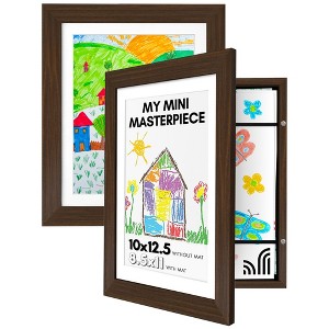 Americanflat 10x12.5 Kids Artwork Picture Frame in Walnut- Displays 8.5x11" With Mat and 10x12.5" Without Mat -  2 Pack - 1 of 4