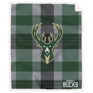NBA Milwaukee Bucks Plaid Steel Royal Plush Faux Shearling Blanket - 1 of 1