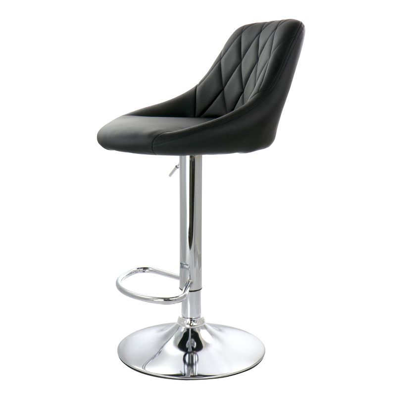 Elama 2 Piece Diamond Stitched Faux Leather Bar Stool in Black with Chrome Base and Adjustable Height, 2 of 12