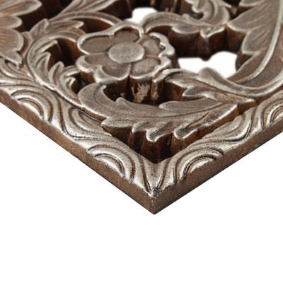 Bronze and Silver Botanical Carved Wood Wall Decor Set, 2-Piece