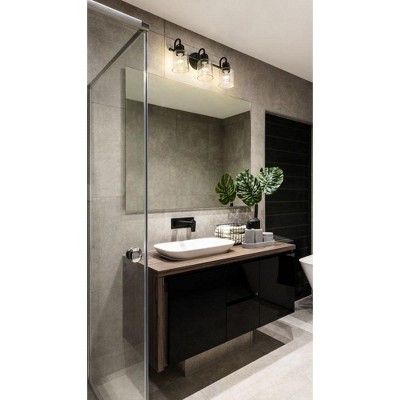 Matte Black Industrial 3-Light Steel Vanity Fixture