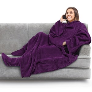 PAVILIA Wearable Blanket with Sleeves and Foot Pockets, Fleece Warm Snuggle Pocket Sleeved Throw for Women Men Adults - 1 of 4