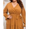 Plus Size Women's V-Neck High Waist Maxi Dress with Tiered Ruffle Hem and Long Sleeves - 4 of 4