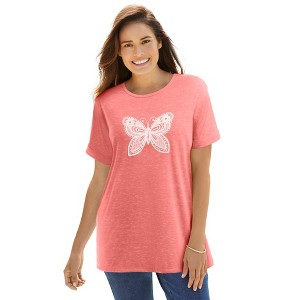 Woman Within Marled Cuffed-Sleeve Tee - 1 of 4