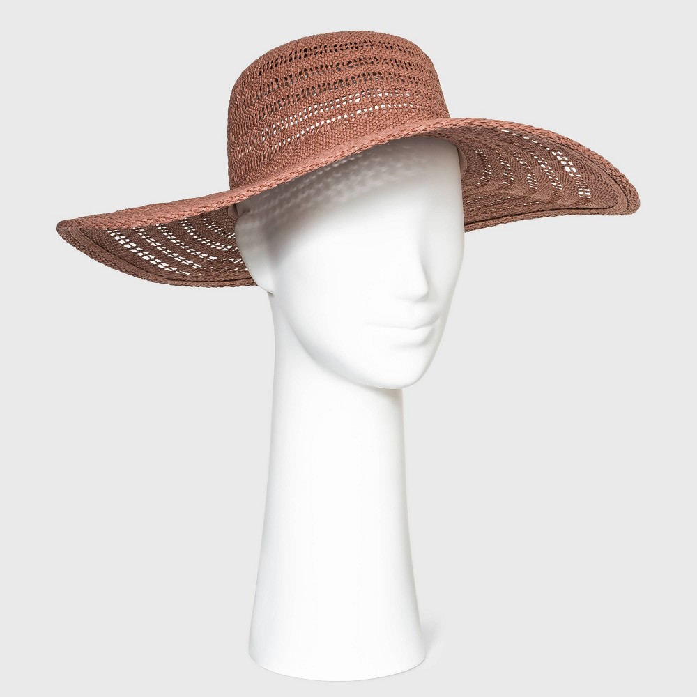 Women's Open Weave Wide Brim Straw Hat - A New Day Dusty Pink