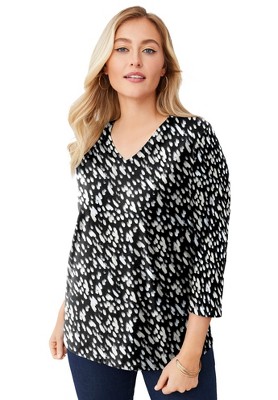 Jessica London Women's Plus Size Stretch Cotton V-Neck Tee