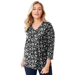 Jessica London Women's Plus Size Stretch Cotton V-Neck Tee - 1 of 4