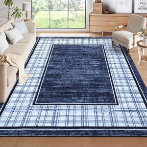 Washable Non-Slip Plaid Carpet - Modern Short Pile Rug for Living Room, Bedroom & Laundry Room - Soft Anti-Foul Home Decor - 1 of 4