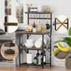 Kitchen Bakers Rack Microwave Stand 4 Tiers Coffee Bar Station with 6 S Hooks Pegboard Black Oak Storage Shelves for Spices - 3 of 4
