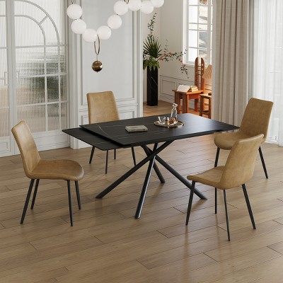 5 Piece Dining Set for 4,Retractable Sintered Stone Dining Table with 4 Armless Dining Chairs Metal Legs for Dining Room,Kitchen-Maison Boucle