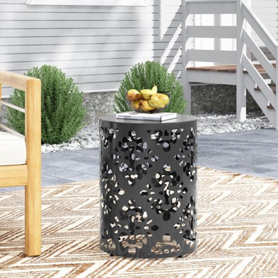 VisioGear Patio End Tables, Outdoor Side Table, Decorative Garden Stool for Indoor Outdoor, Modern End Table, Black, 13.75"*13.75"*18"