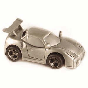 Jiallo  Pewter Plated Sports Car Bank, 1.75"H, 4.75"L, 2.5"W - 1 of 1