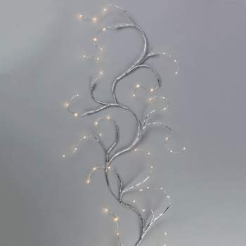 Everlasting Glow Set of 2 72-Inch Long Battery-Operated Micro-LED Illuminated Matte Silver Indoor/Outdoor Garlands and Timer Feature