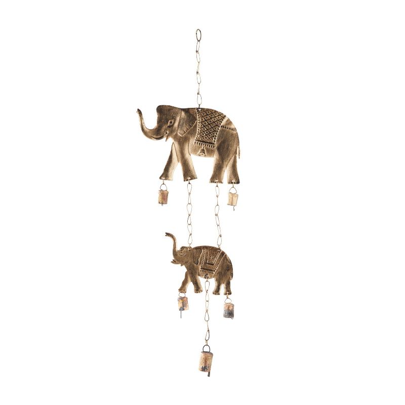28&#34; x 10&#34; Eclectic Metal Elephant Windchime Brass - Olivia &#38; May, 1 of 7