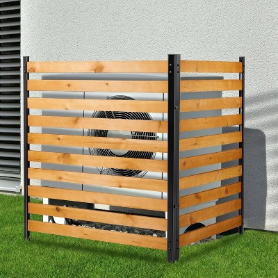 SUGIFT Outdoor 42" x 38" Wooden Privacy Fence Panels with Metal Ground Stakes, 2-Panel