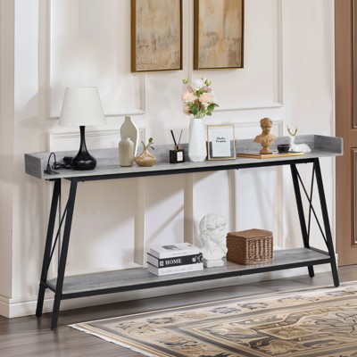 KTMBDW 70.9 inch Extra Long Console Table with 2 Power Outlets & USB Ports, Sofa Table Behind Couch for Living Room