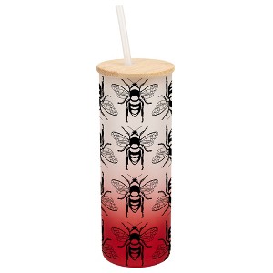 Elanze Designs Honey Queen Bumble Bee Hive Wrap-Around Design 25 Ounce Frosted Gradient Glass On-The-Go Coffee Travel Skinny Tumbler Mug Cup, Bamboo - 1 of 1