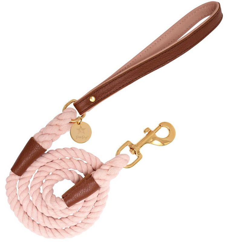 PoisePup - Luxury Pet Dog Leash - Soft Premium Italian Leather and 100% Natural Cotton Rope Leash - Bella Rose, 1 of 4