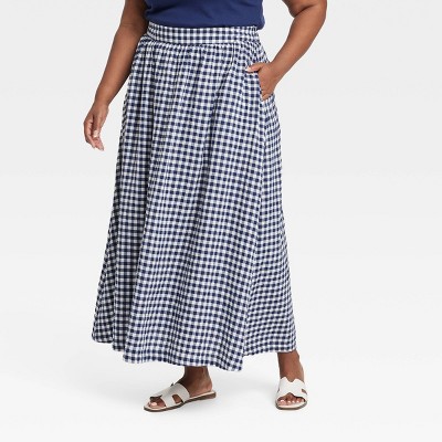 Women's Low-Rise Maxi Full Skirt - Ava & Viv™ Navy Blue Striped 4X