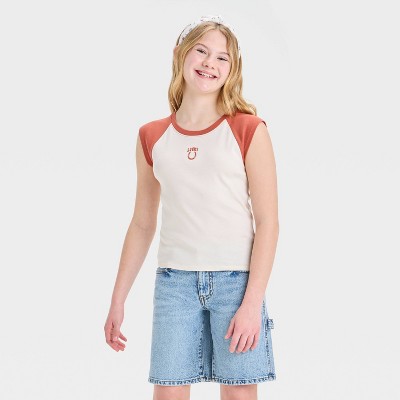 Girls' Raglan Cap Sleeve Graphic T-Shirt - art class™