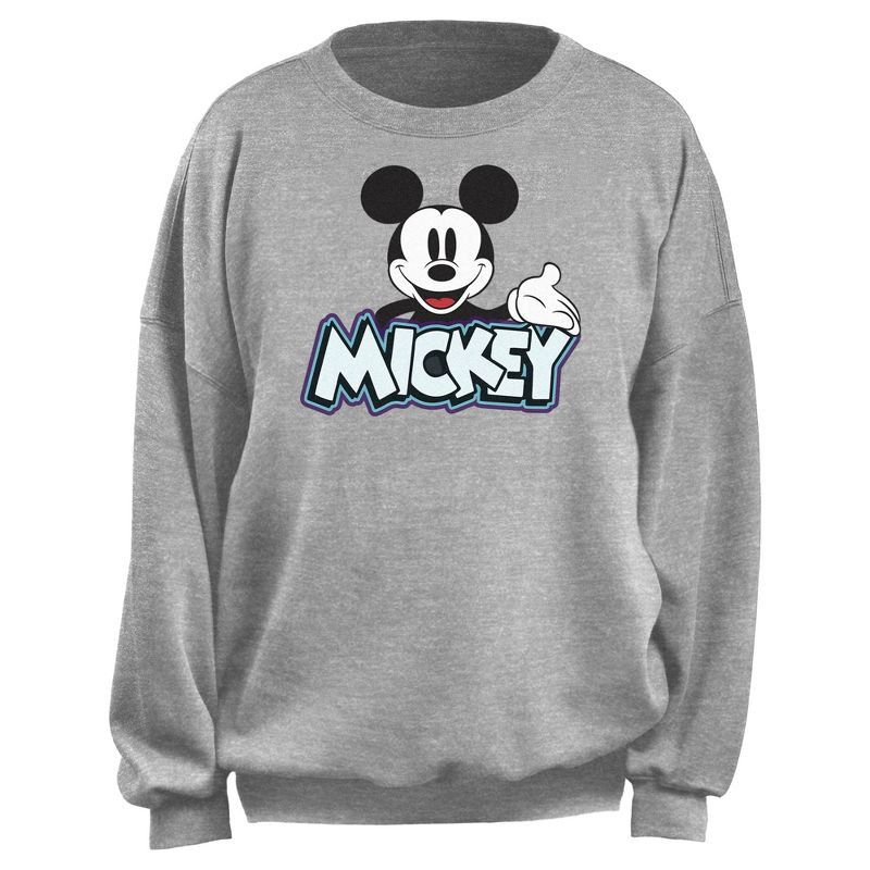Junior's Mickey & Friends Classic Mouse Smile  Sweatshirt - Heather Gray - X Small, 1 of 3