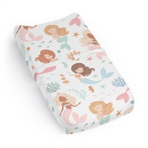 Sweet Jojo Designs Girl Changing Pad Sheet Mermaids Pink Blue and Orange - 1 of 4