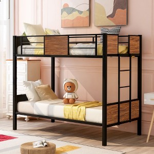 NicBex Twin Size Bunk Bed Metal Bed Frame with Full Length Guardrail, Headboard and Ladder for Bedroom, Dormitory, No Box Spring Required - 1 of 4