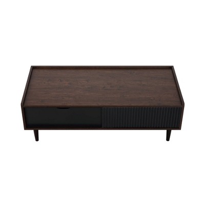 Duane Dark Brown and Black Ribbed Wood Coffee Table with Storage