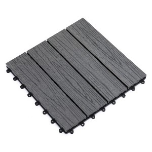 Gulches Interlocking Deck Tiles, Pack of 11 Outdoor Flooring Patio Tiles, All Weather for Porch, Balcony, Backyard for a New Classic Look, Grey - 1 of 4