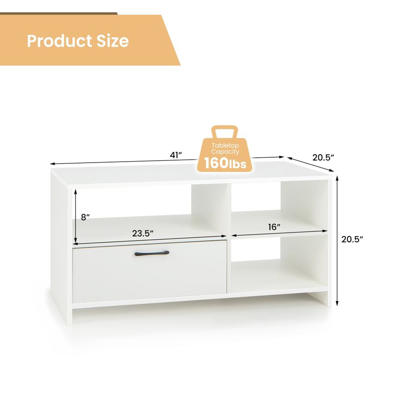 Costway Modern TV Stand TV Console Cabinet w/ 3 Open Compartments Media Console Center for TVs up to 55 Inches, 4 of 8