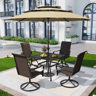 5pc Patio Dining Set with Swivel Chairs & Square Table - Captiva Designs: Outdoor Seating, Market Umbrella