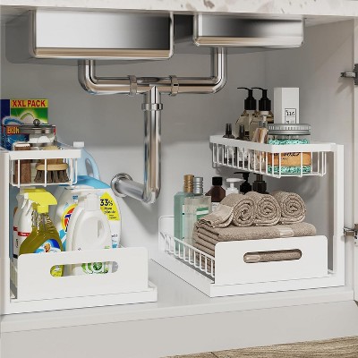 Paaaawaters Under Sink Organizer, Pull Out Cabinet Organizer 2 Tier Slide Out Sink Shelf Cabinet Storage Shelves