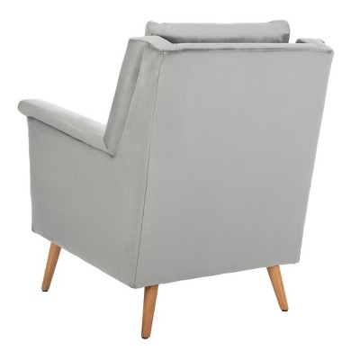 Stone Velvet and Natural Oak Mid-Century Modern Accent Chair
