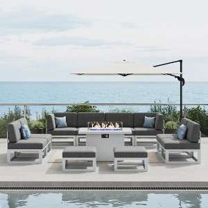 LayinSun 11-Piece Large Outdoor Modular L-Shaped Sectional Set with Propane Fire Pit Table - 1 of 4