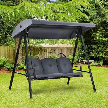Costway Outdoor 3-Seat Porch Swing with Adjust Canopy and Cushions Gray\Brown