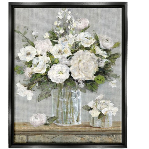 Stupell Industries Country White Floral Scene Framed Floater Canvas ...