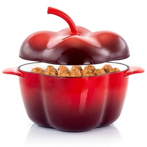 MegaChef Pepper Shaped 3 Quart Enameled Cast Iron Casserole - 1 of 4