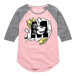 Girls' - Disney - Mickey Mouse in the Clouds Shirt Tail Raglan Graphic T-shirt - 1 of 3