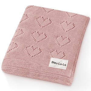 100% Luxury Cotton Heart Knit Swaddle Blanket for Blanket for Newborn and Infant Boys and Girls - 1 of 4